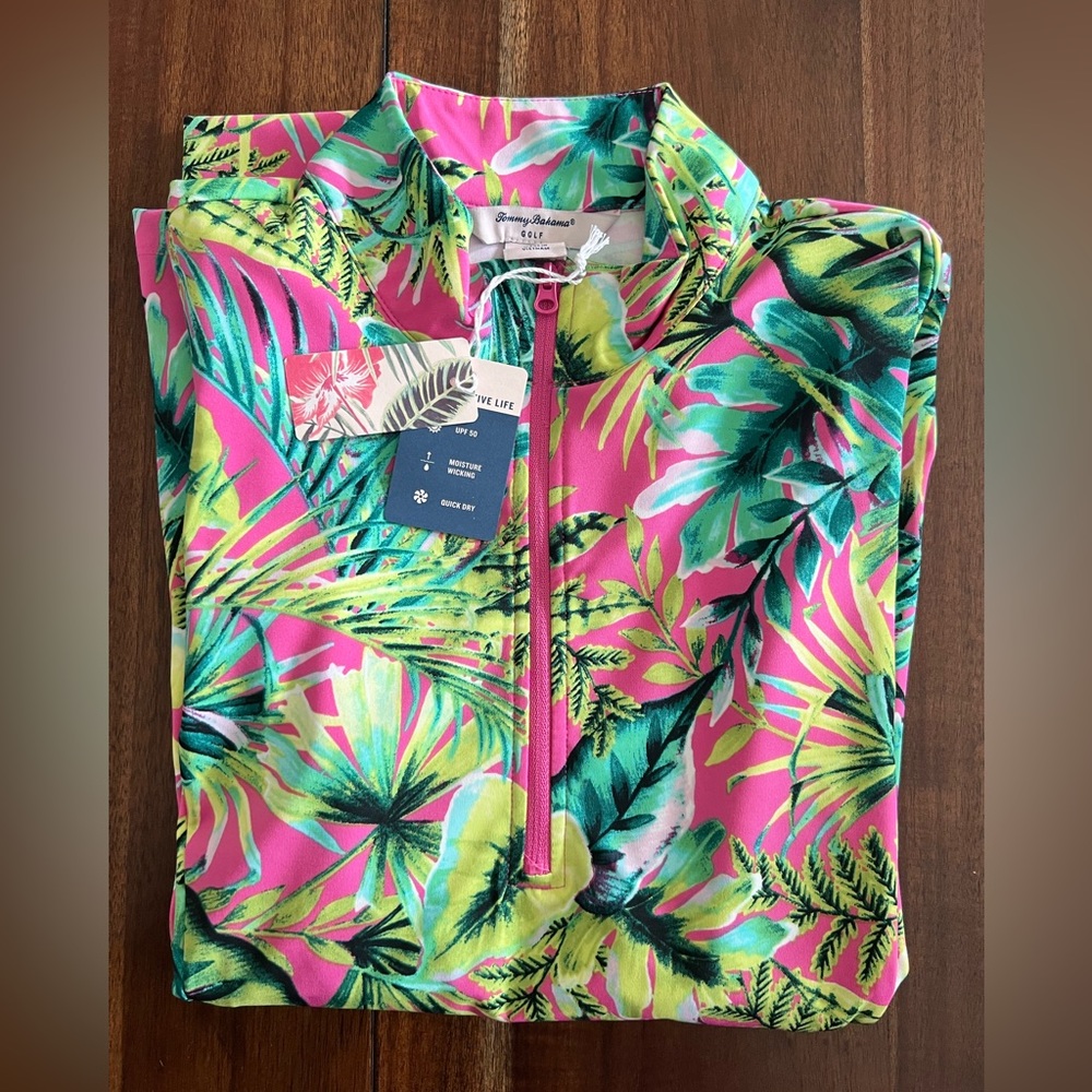 🎉LAST PIECE🎉TOMMY BAHAMA Upf 50 Printed Golf Quarter Zip Long Sleeve Popover - Picture 3 of 6